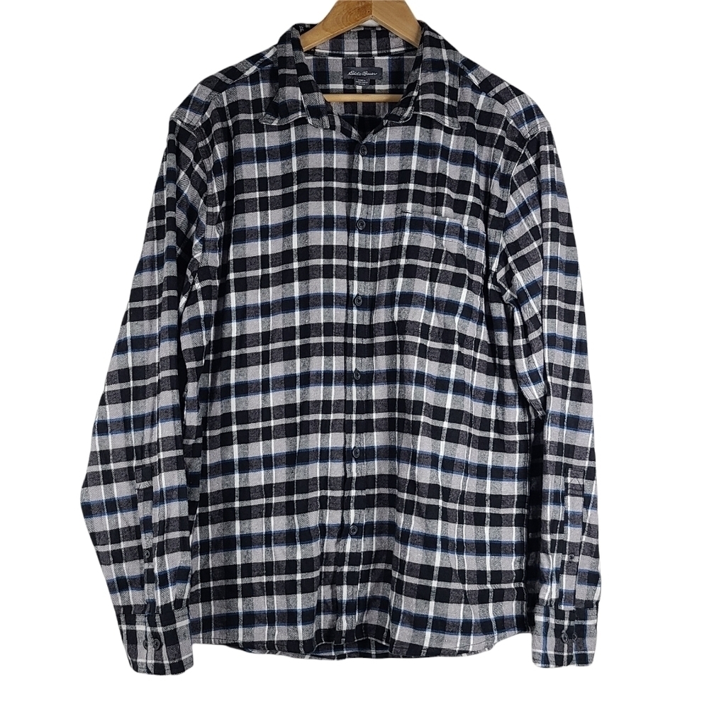 Eddie Bauer Black and White Plaid Flannel Button Down Shirt XL